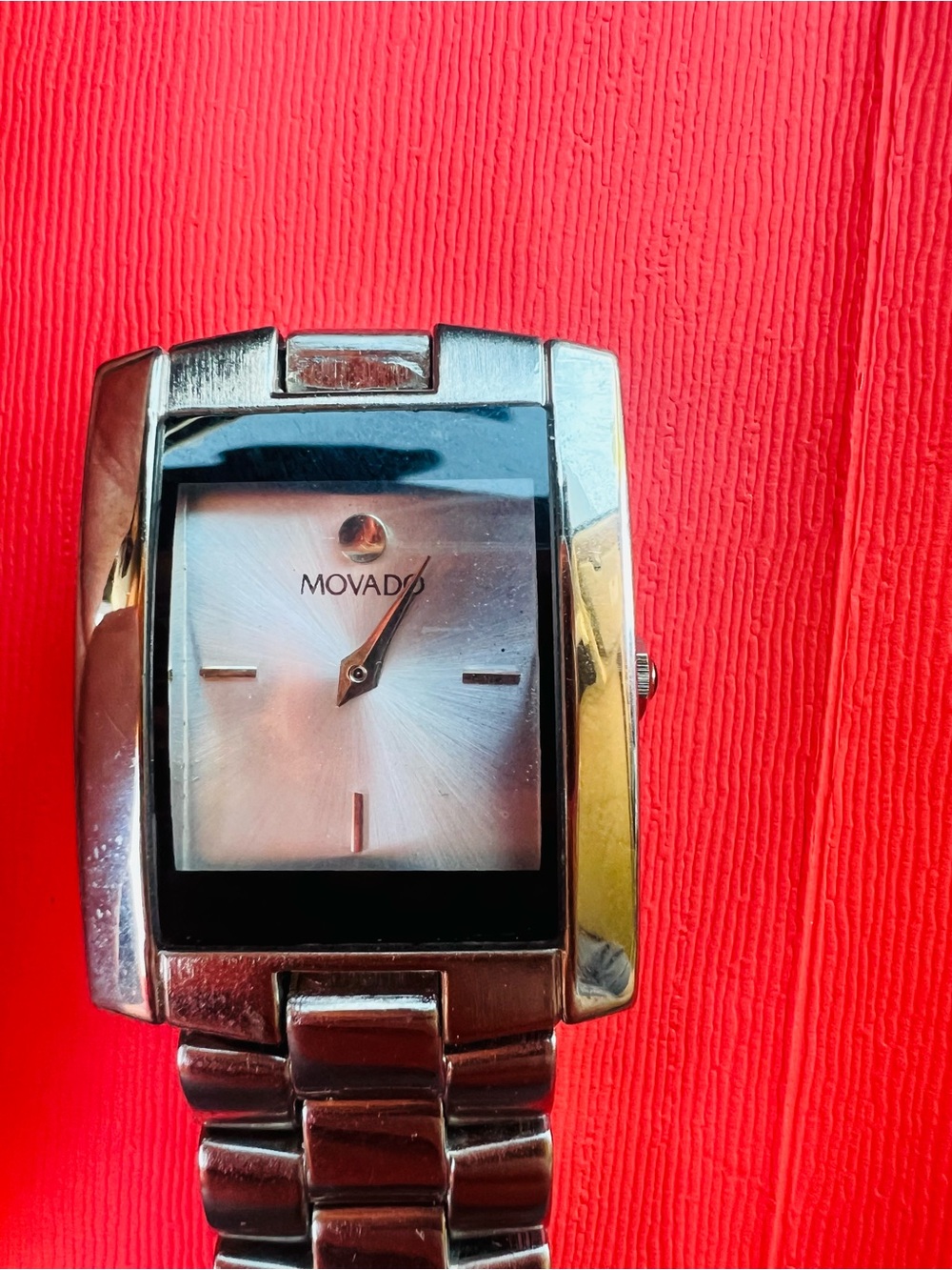 Movado Eliro 21mm Silver-Tone Rectangular Watch with Sunburst Dial